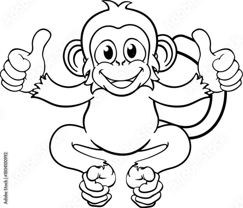 A monkey cute happy cartoon character animal giving a double thumbs up