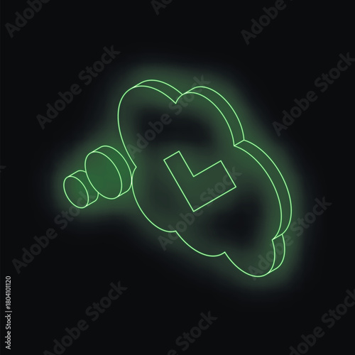 Glowing green neon learner permit l sign inside thought bubble symbolizes driving lessons, driver education, and the process of getting driver's license