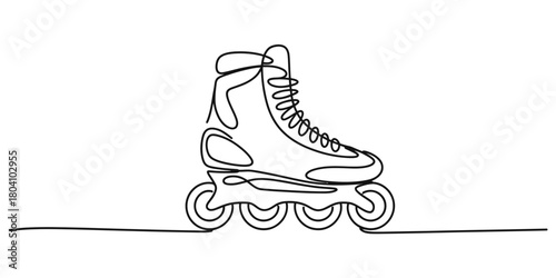 Continuous one line drawing of an inline roller skate, minimalist art representing sport, fitness, and active urban lifestyle.