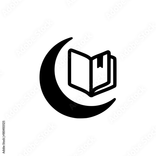 Book icon crossing crescent moon vector illustration representing education celestial night and mystical design element