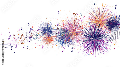 Musical notes and fireworks isolated on create a festive mood