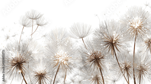 White dandelion flowers with seeds isolated on, close up view