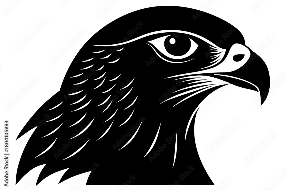 Fototapeta premium Falcon head black icon, eagle head silhouette art 