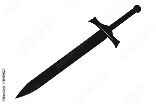 Sword icon silhouette vector, Ancient sword icon black symbol
