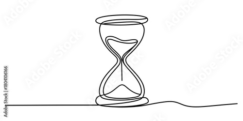 One continuous line drawing of an elegant sand timer, symbolizing the passage of time, urgency, and deadlines on a clean background.