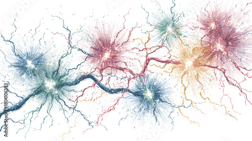 Colorful neuron network with glowing spots isolated on