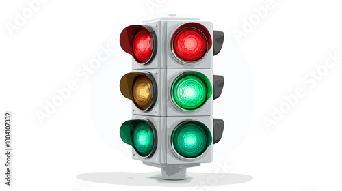 Traffic light with all colors isolated on indicating caution