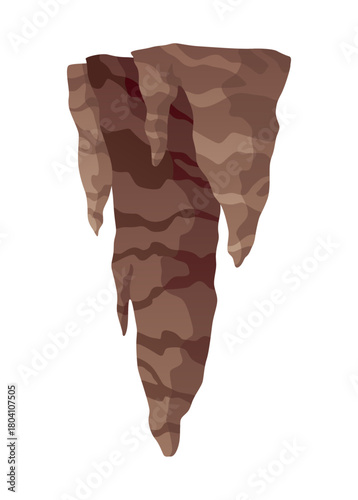 Stalactite. Icicle shaped hanging mineral formations in cave. Nature brown limestone, material stone icon. Natural growth geology formations