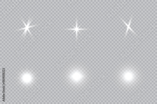 bright spotlights with visible light rays on a transparent background