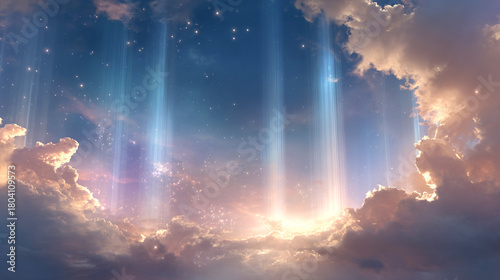 星空から降りる光柱の背景