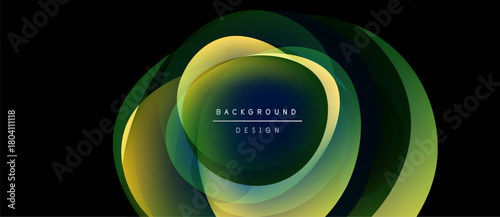 Abstract design features overlapping circles. Green, yellow hues create dynamic visual effect. Text reads background design. Minimalist style.