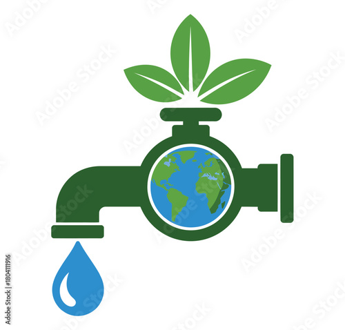 Save water concept with tap and earth, symbolizes conservation, sustainability, and environmental responsibility for future generations