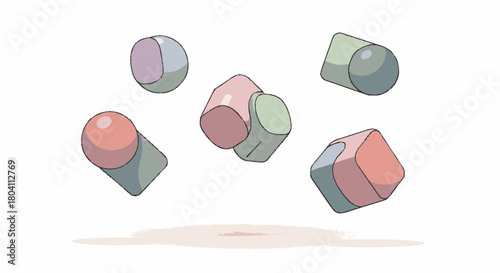 Collection of colorful cartoon marshmallows floating in mid-air.