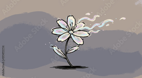 Delicate white flower with petals gently dispersing in the wind.