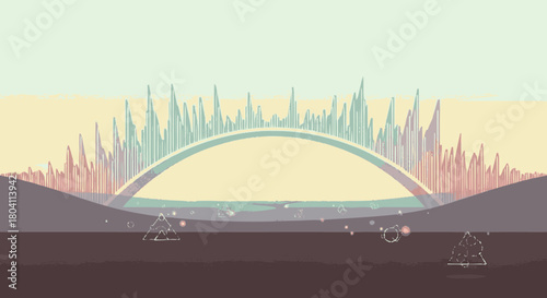 Futuristic Crystal City Skyline with a Luminous Arch Bridge.