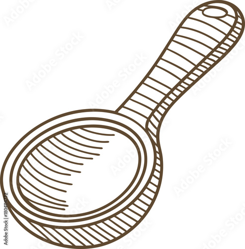 Hand drawn strainer illustration vintage kitchen utensil with long handle for sifting, draining, and culinary tasks