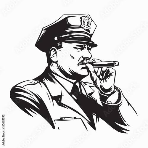 Police Officer with Cigar Illustration Vector Isolated on white background