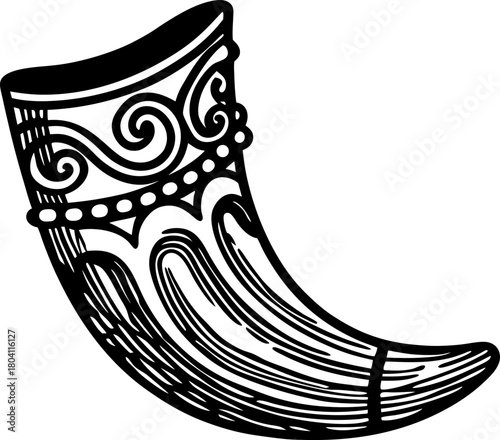 Ornate viking drinking horn  illustration traditional norse ceremonial vessel with decorative ancient patterns