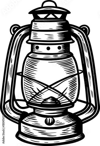 Vintage metal kerosene lantern illustration classic antique oil lamp design, retro rustic camping light
