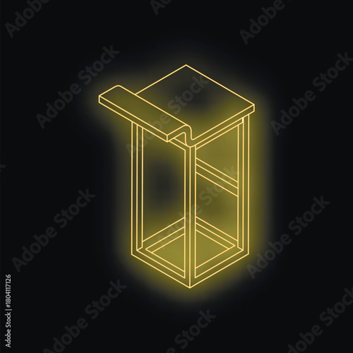 Glowing neon tribune symbolizes public speaking, presentations, and conferences, perfect for event promotion or communication concepts