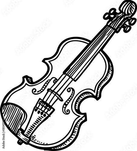 Hand drawn violin sketch illustration classical music string instrument, vintage style, artistic musical drawing