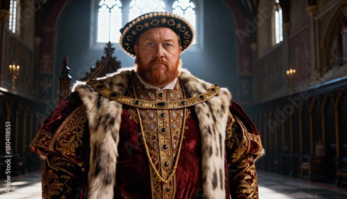 King Henry VIII Standing – Elegant Lateral Push-In in Tudor Hall