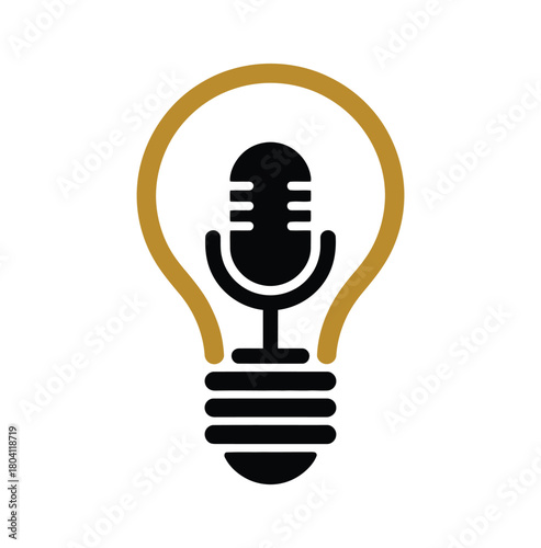 Podcast concept idea with lightbulb and microphone, perfect for podcasting, radio, talk show, interview, audio, sound, media, communication