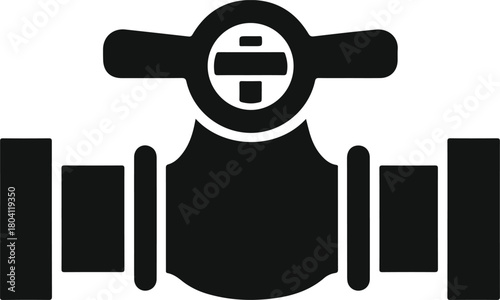 Black silhouette of a pipe valve, an isolated icon representing water, gas, or plumbing control.
