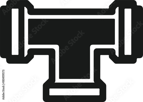 T shaped pipe fitting icon representing connection and systems