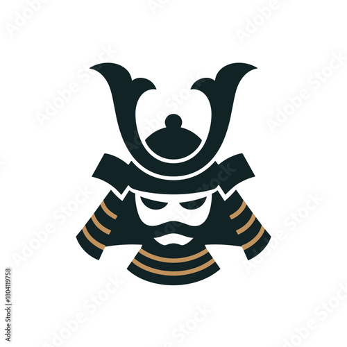 Samurai Helmet Mask Logo Vector, Bushido Warrior Symbol Icon in Japanese Style