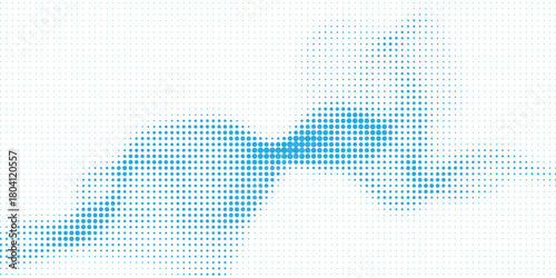 Abstract curved dotted surface with halftone effect by blue and turquoise small squares. Vector graphic pattern