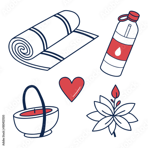 Wellness and selfcare item icons for health and wellbeing