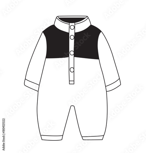 Vector Illustration of a baby fleece romper - Outline Mockup for design presentation 