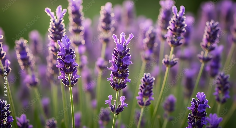 Obraz premium Lavender field in bloom, close-up view of purple flowers.