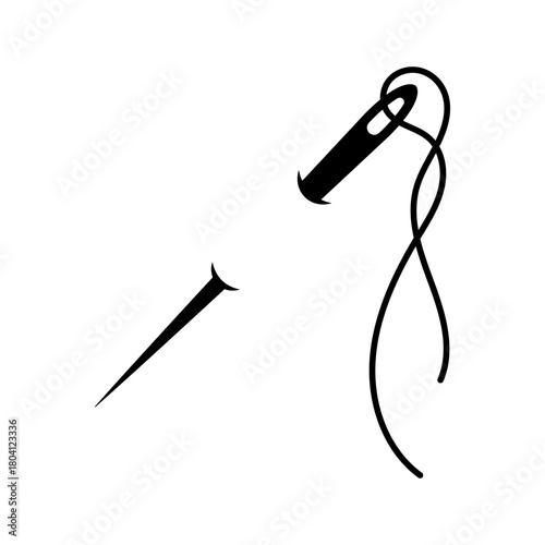 Needle and thread icon. Black silhouette. Front and side view. Vector simple flat graphic illustration. Isolated object on a white background.