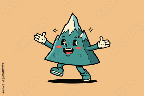 Happy Cartoon Mountain Character with Arms Wide Open.