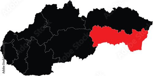 Vector Map of Kosice Region on Slovakia Map