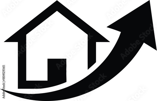 Simple black silhouette of a home icon against a plain white background.
Abstract graphic with arrows symbolizing growth and progression.
