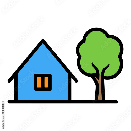 A vector icon depicting an environmentally friendly home in real estate design