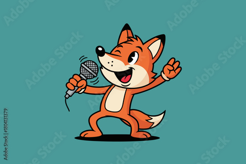 Cartoon Fox Character Singing into a Microphone.