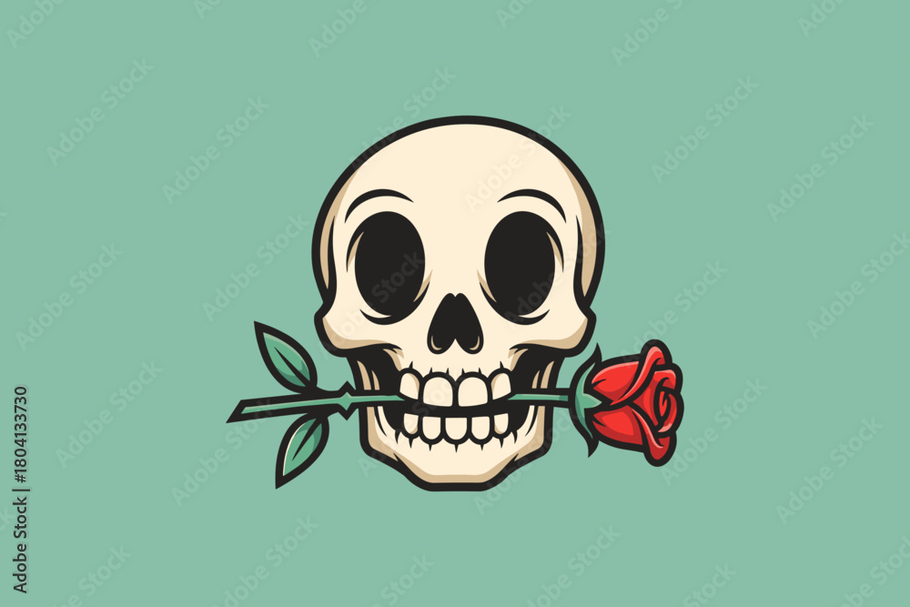 Fototapeta premium Skull with a Rose in its Mouth.