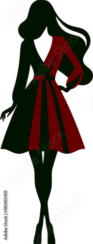 girl in red dress Elegant contrast