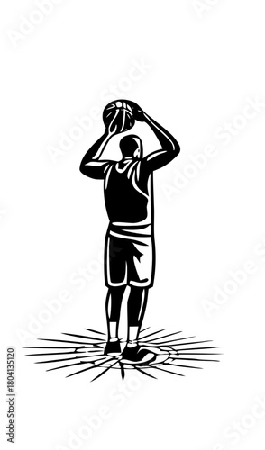 Basketball player holding ball overhead in standing pose
