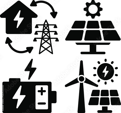 Illustration depicting renewable energy sources and power usage