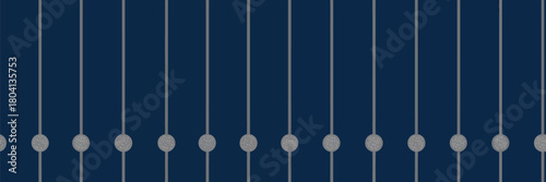 A dark blue background with many vertical lines and circles along the bottom in a repeating pattern