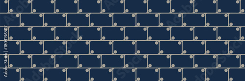 A repeating pattern of dark blue rectangles with rounded corners and small circles in the corners forming a wall