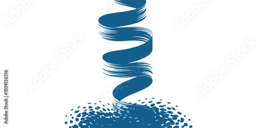 A teal painted ribbon swirling down into a cluster of dots on a white isolated background art