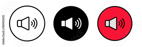 Speaker icon eaturing a small rectangular or trapezoid shape with sound waves emanating outward. Designed in a clean line-art style for audio, music, volume controls, and UI elements.