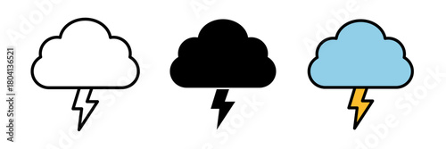 Storm icon featuring a cloud with lightning bolts extending downward, representing severe weather. Designed in a clean line-art style for weather apps, alerts, and UI elements.
