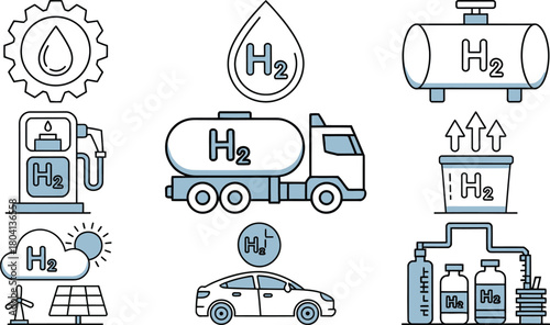 Illustration showing hydrogen energy sources and applications